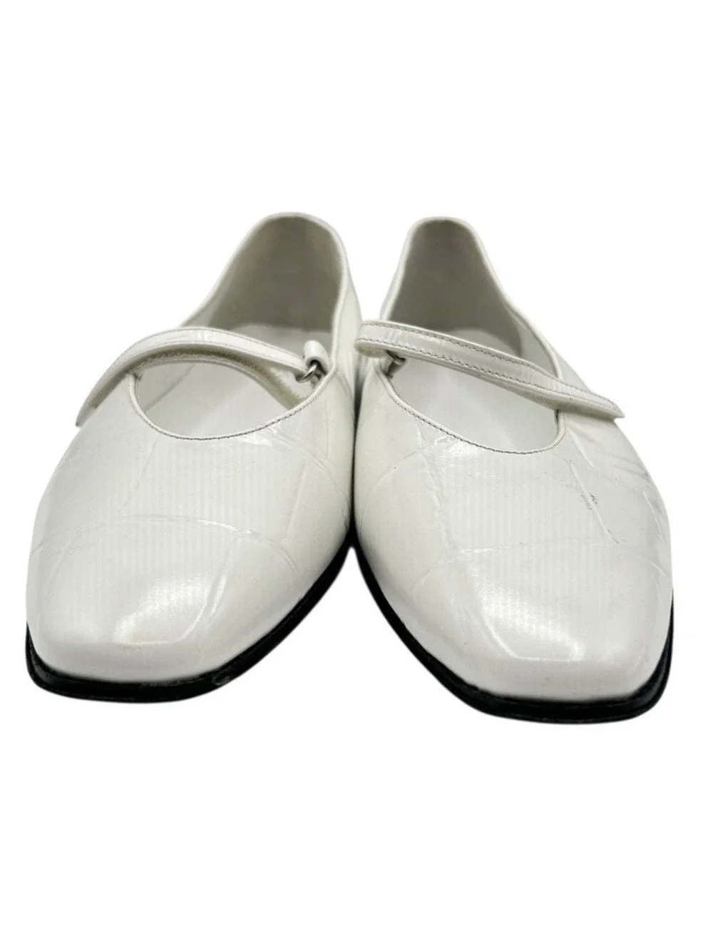 BY FAR White Croc Embossed Leather Mary Jane Ballet Flats Size 9.5